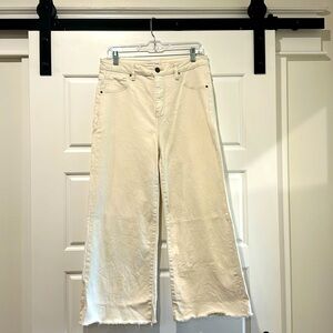 RISEN High Rise Wide Leg Off-White Ankle Jeans